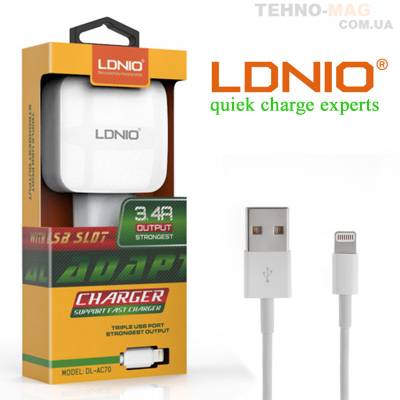 Зарядное устройство LDNIO DL-AC70 Iphone  фото